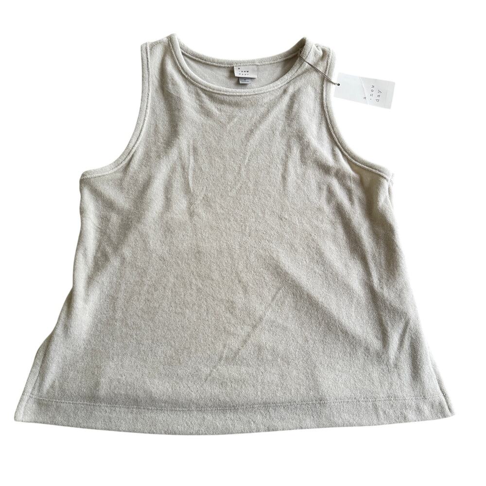 A New Day Women Small Sleeveless Crew Neck Terry Tan Tank Top